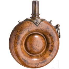 A wooden powder flask, France, 17th century