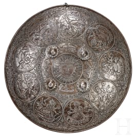 A large chiselled Indian shield, 19th century