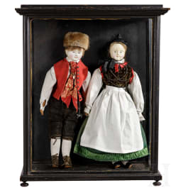 Schaukasten mit Puppenpaar in schwäbischer Tracht, um 1830/40