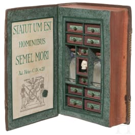 A secret poison cabinet in the shape of a book, historicism in the style of the 17th century