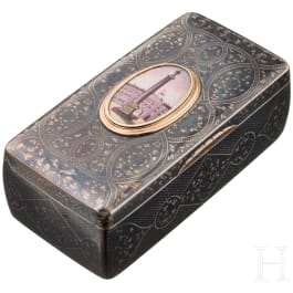 A silver niello box with painted miniature cartouche of the Alexander column in St. Petersburg, Moscow, dated 1835