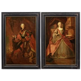 Elector Karl Theodor of Bavaria (1724-99) and his wife Elisabeth Auguste of Pfalz-Sulzbach 1721-94 – a pair of portrait paintings from Royal Bavarian provenance