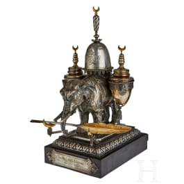 A stunning silver elephant inkwell desk set of Duke Ernst II of Saxony-Coburg and Gotha