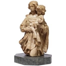 Madonnenfigur mit Jesuskind, Alabaster, fl&auml;misch, 16./17, Jhdt.