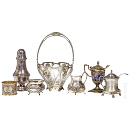 Sechs Silberobjekte f&uuml;r eine Tee-/Kaffetafel, deutsch, um 1900