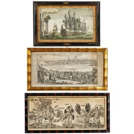 Three framed German prints, 16th - 18th century