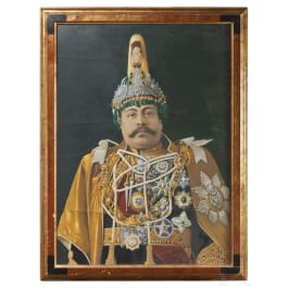 Gro&szlig;es Portrait des Maharadschas Dev Shumshere, um 1900