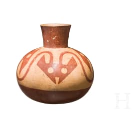 Kugelflasche mit rot-weißem Dekor, Huari(?), Peru, 500 - 1000 n. Chr.