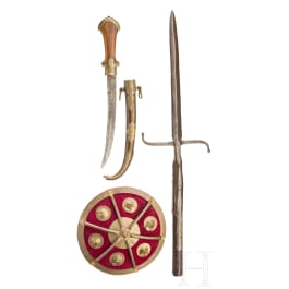 An European and North African spear, koummya and fist shield, 19th/20th century