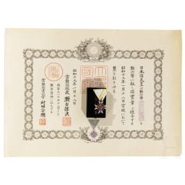 An Order of the Sacred Treasure 5th class with document