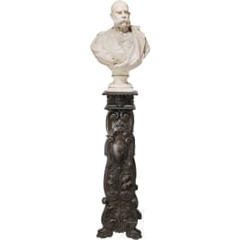 Emperor Franz Joseph I of Austria – a large plaster bust on a carved wooden stand