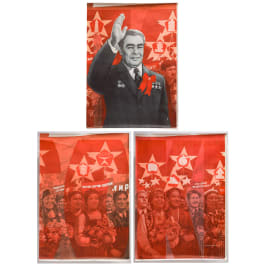 Three-part propaganda poster, Leonid Breschnew, 1970s