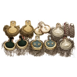 Five pairs of epaulettes and one pair of shoulder boards, circa 1900