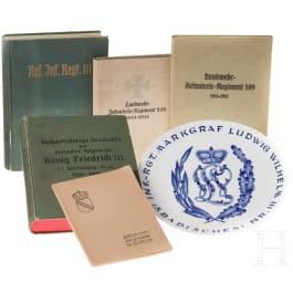 A Meissen regimental plate of the Infantry Regiment Margrave Ludwig Wilhelm (3rd Baden) No. 111 and five Baden military books