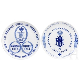 Two Meissen regimental plates of the 1st Hanoverian Infantry Regiment No. 74 and 5th Hanoverian Infantry Regiment No. 165