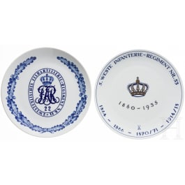 Two Meissen regimental plates of the 5th Westphalian Infantry Regiment No. 53 and the 2nd Westphalian Field Artillery Regiment No. 22