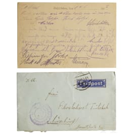 A field postcard of members of Jasta 12 to their squadron leader Hauptmann von Tutschek, dated June 14, 1917