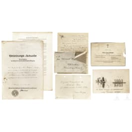 Claus Bergen - a certificate, a drawing and documents from the estate of the marine painter, German, mainly 1930s