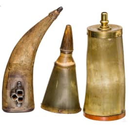 Three German powder flasks, 18th century