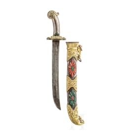 Silbermontiertes, steinbesetztes und teilvergoldetes Kurzschwert, Tibet, 20. Jhdt.