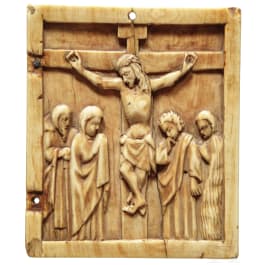 A small German ivory panel with depiction of the crucifixion of Christ, 13th century