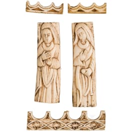 Four Italian carved bone fragments in the manner of Baldassare Embriachi, 19th century
