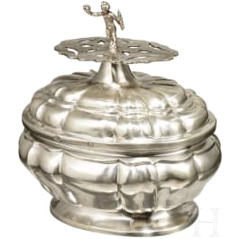 A silver sugar bowl with a spoon attachment, Johann Lorenz Wernberger, Nuremberg, circa 1740