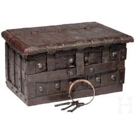 A heavy icon-clad Austrian strongbox with secret mechanism, circa 1600