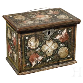 An Upper Swabian wedding casket with bismuth paintings, dated 1653