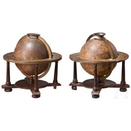A pair of miniature globes, Johann Gabriel Doppelmayr, Nuremberg, dated 1736