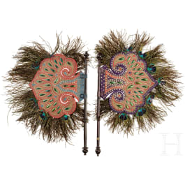 A pair of Indian textile temple fans, 19th century