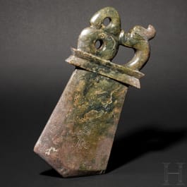 A large Chinese jade ritual axe with inscription, probably Hongshan culture