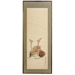 A Japanese painting with depiction of a helmet, Meiji/Taisho period