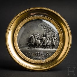 A silver miniature depicting a scene from the Battle of Wagram by Kirstein in Strasbourg, circa 1810