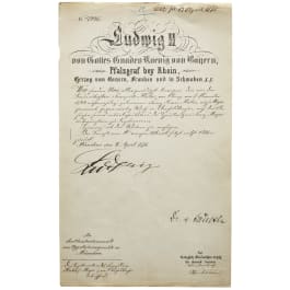 König Ludwig II. von Bayern - Autograph, datiert 8.4.1875