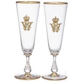Kaiser Wilhelm II. - zwei Champagnerflöten, circa 1890
