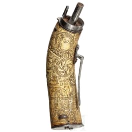 Beschnitzte Pulverflasche, Österreich, datiert 1773