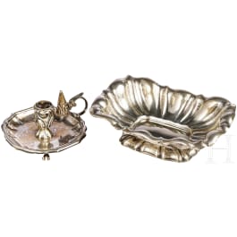 A German silver hand lamp and silver bowl, Dresden, probably 1757 and circa 1850