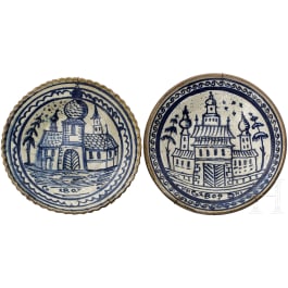 A pair of Russian or East European ceramic bowls, dated 1807 and 1809