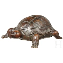 A wooden box carved in the shape of a turtle, Germany, mid 19th century