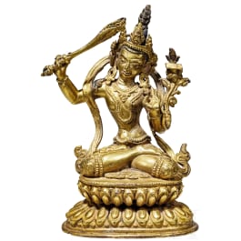 Vergoldete Bronze des Mañjuśrī mit Schwert, Tibet, 18. Jhdt.