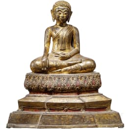 A gilded Thai bronze figure of the Buddha disciple Ananda, circa 1850