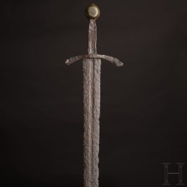 A French medieval sword with brass pommel, circa 1350