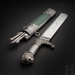 A silver-mounted German Waidpraxe (hunting knife), 18th century