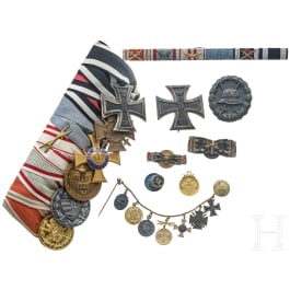 Sechsteilige Frackspange und Miniaturen eines preußischen Offiziers