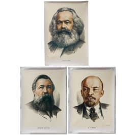 Three posters "Fathers of the Revolution" Marx, Engels and Lenin, 1980s