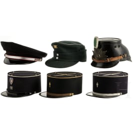 Six headgears, mostly police, 20th century