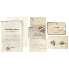 Claus Bergen - Urkunde, Zeichnung, Dokumente aus dem Nachlass des Marinemalers, deutsch, überwiegend 1930er Jahre