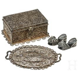 Three Portuguese or colonial Portuguese filigree objects, 19th century