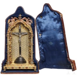 A small German travelling altar in customized leather case, circa 1900